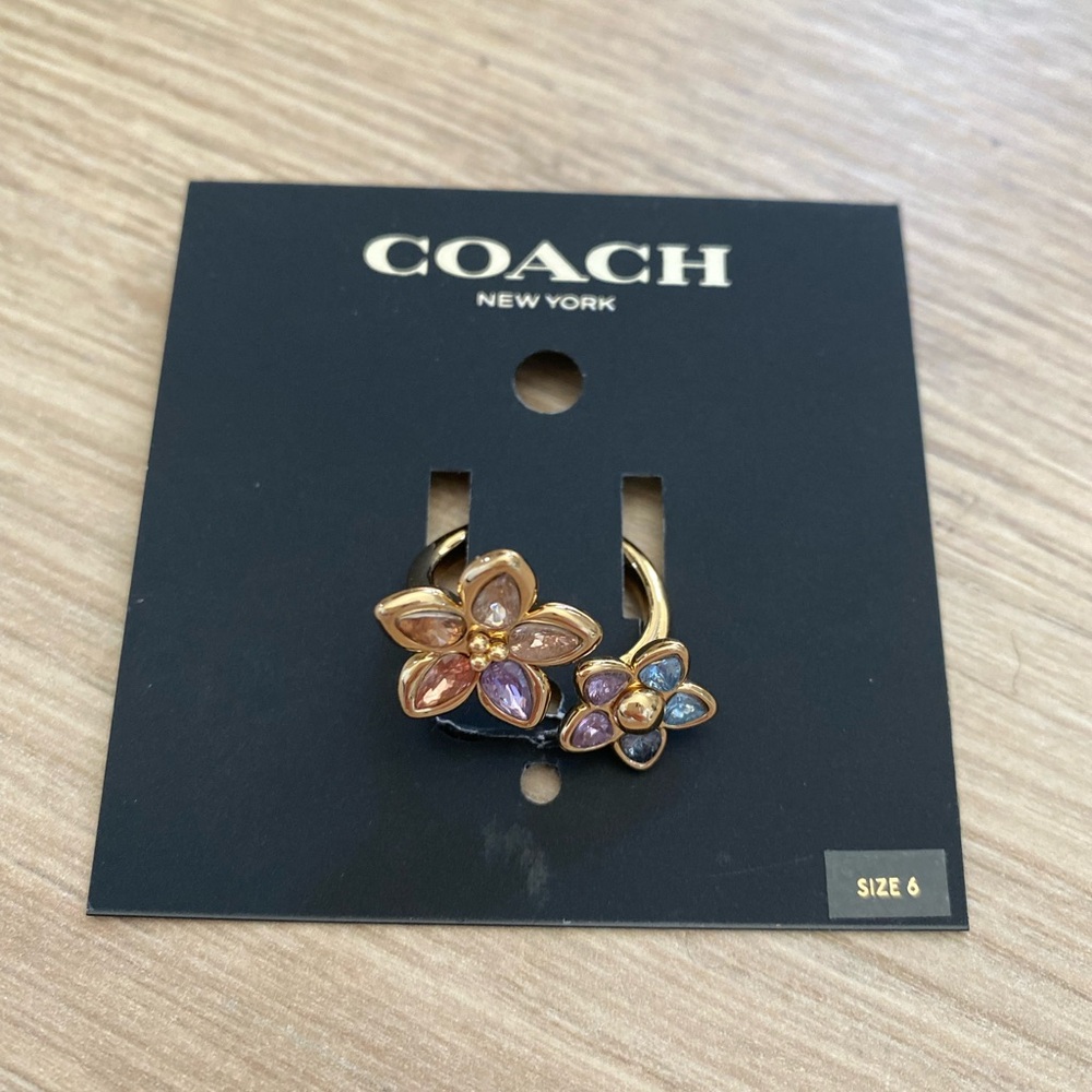 Coach Women's Gold Floral Ring